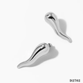 Pair of polished silver chili-shaped stainless steel stud earrings in drop design - Silver Small Earrings (D2702)