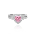 925 Silber Herz Ring Set mit rosa Edelstein und funkelnden Diamanten im Eiskristallschliff - Rosa Zirkonia Ring (Größe 6)
