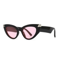 Cat eye sunglasses with black frame and pink lenses featuring silver metal accents - Black Frame Pink Lens