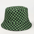 Detail of green and black checkered reversible bucket hat with high quality fabric texture - M (56-58cm) / Green Checkerboard