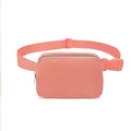 Waterproof nylon crossbody belt bag in coral pink with adjustable strap and metal zipper - Deep Pink