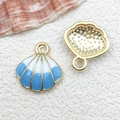 Blue and white gradient enamel shell pendant with golden frame for jewelry DIY - 1Pc Shell 16x17mm