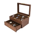 Boîte de montre double couche en bois de noyer avec 10-12 fentes et tiroir de luxe - Boîte à 20 Montres Noyer / Intérieur Café