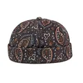 Vintage paisley pattern docker hat in dark brown with textured jacquard fabric - Adjustable / Black