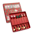 Christmas spoon and fork set with Santa Claus and reindeer icons in red gift box - Silver 6PCS Set Red Box Style C
