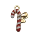 Ciondolo bastoncino di Natale in smalto bianco-rosso con fiocco dorato decorativo - Caramella di Natale (14196) / 1 Pezzo (15x22mm) / Rosso / 0.43
