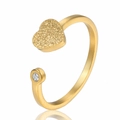 Adjustable gold heart ring with matte finish and small sparkling crystal stone - Frosted Heart Zirconia-Gold
