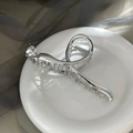 Silver metal hair claw clip 11cm large size in high polish finish for women - Silver Fox Shape