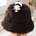 Deep brown faux fur panda bucket hat for women, featuring a plush panda on top - M (56-58cm) / Coffee
