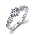 Moissanite ring in S925 silver with twisted band and round brilliant cut stone - Adjustable Open / Lingering Love 0.5ct