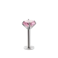 Piercing in titanio con base piatta e zircone rosa per labbro o cartilagine - Zirconia da 4mm / Argento Zircone Rosa