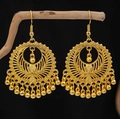 Ethnic gold bell tassel earrings with bohemian leaf pendant design for women - E2129 Fan Hollow Tassel Bead