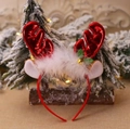 Festive red antler headband with white fur trim and golden bells for Christmas - Red Cartoon Antlers
