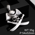 Punk style stainless steel pirate skull pendant with crossed swords in vintage silver finish - No Chain - Vintage Cutlass Skull (KP80005-BD)