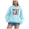Light blue Christmas hoodie for men and women featuring red Merry Christmas print - S / Tops / Light Blue-Christmas Tree