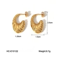 Pendientes de aro dorados de acero inoxidable con textura en espiral para mujer elegante - Estilo en Forma de C con Textura en Espiral Dorado (HC-E10122)