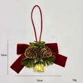 Decorazione natalizia con fiocco di velluto rosso, pigne e campanellino dorato appeso - Stile Campanello Singolo Rosso