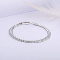 Detail of silver flat curb chain necklace with lobster clasp and heart tag on white - Bracelet / Silver