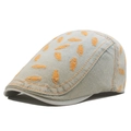 Lichtblauwe gewassen denim krantenjongenspet met oranje visgraat borduursel - Beige