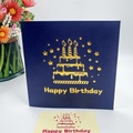 3D birthday card in dark blue with golden foil cake pattern and music light effect - Blue Pop-Up Cake Card (with Music and Light)(S825#)