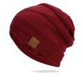 Berretto in maglia bordeaux con toppa in pelle F&S e calda fodera in pile - Borgogna
