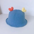 Blue knit baby fisherman bucket hat with red and yellow heart-shaped 3D decorations - 0-4 Years Infants / Blue