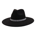 Classic black wide-brim fedora hat featuring a sparkling silver sequin band decoration - 58 / Black