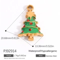 Golden stainless steel Christmas tree charm with green enamel and red dots for DIY jewelry - Gold Christmas Tree Pendant (PJ92914)