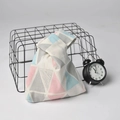 Detail of Japanese style wrist bag with geometric triangles and knot handle closure - Colorful Triangle