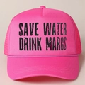 Hot Pink Trucker Hat mit SAVE WATER DRINK MARGS Slogan und verstellbarem Mesh-Rücken - Einheitsgröße / Rosenrot