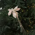 Oiseau décoratif pour sapin de Noël en plumes champagne doré avec long gland et perles - Oiseau Or Champagne Style B