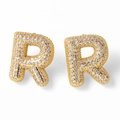 Personalized 18K gold plated letter R stud earrings with sparkling white cubic zirconia - Letter R