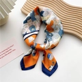 Silky Twilly scarf with cartoon cat paw pattern in vibrant orange and navy blue tones - Orange Cat Paw