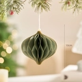 Deep green origami honeycomb Christmas ornament with gold edges and pearl detail, 10cm - Dark Green Christmas Paper Ornament Style B