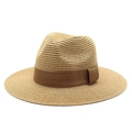 Klassieke witte strooien panamahoed voor dames met bruin lint voor zomerse zonbescherming - Khaki