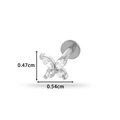 Silver butterfly labret stud with cubic zirconia and 1.2mm flat back screw threading - Butterfly Motif (0159-6#) / Silver