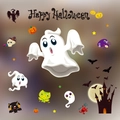 Happy Halloween stickers featuring a cute white ghost, pumpkins, and a haunted castle - Giant Ghost Castle Combo (HY-W007)