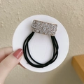 Three-strand elastic hair tie with rectangular gold base and clear crystals - Full Diamond Style / Gold