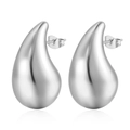 Polished silver teardrop earrings in high-shine stainless steel with butterfly backs - 31MM Hollow Waterdrop (MS-197MS) / Steel