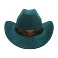 Cappello da cowboy in finta pelle scamosciata verde acqua con emblema leopardo - Verde Scuro (Cintura Testa di Leopardo)