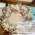 Kit arche de 150 ballons Blanc Macaron et Argent Chromé avec chaîne pour décoration - Type 3-Blanc Maca/Argent Ensemble de Ballons de Célébration
