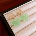 Gold plated heart earrings with light green sugar texture resin and crystal inlay - Light Green Sugar Texture Heart Earrings (57#)