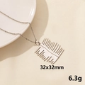 Silver 304 stainless steel necklace featuring a minimalist comb pendant with dimensions - S1217-Silver Color
