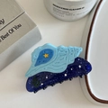 Sweet ocean blue shell hair claw clip with acetate finish and glitter accents - Blue Yellow Conch Style