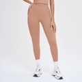 Seamless high waisted yoga pants and sports top set in matte light brown finish - Retro Pink