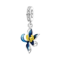 Blue enamel iris flower charm bead with sparkling zircons for DIY jewelry bracelets - Blue Orchid