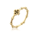 Macro view of 18K gold plated cross ring featuring black zircons and bamboo style band - Adjustable Open / Gold Black Cross (Bamboo Ring Band)(12084) / Gold