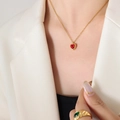 French style gold titanium necklace with a vibrant red heart pendant for women - 40+5cm / Gold Red Zircon Necklace