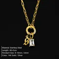 Gold-plated stainless steel necklace with Gothic letter S and rectangular zircon pendant - Letter S