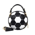 Unique soccer-shaped PU leather crossbody handbag with black and white panels and gold hardware - Soccer Black